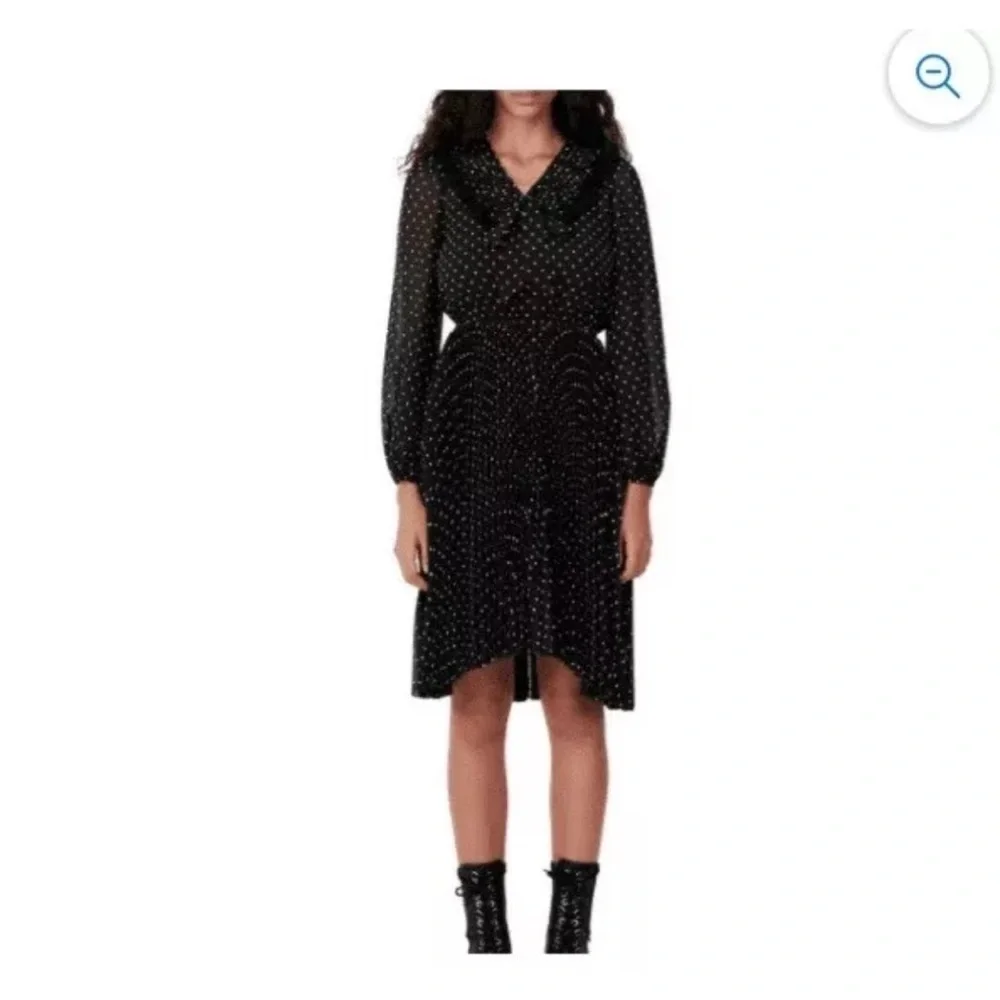 Maje Ribul Polka Dot accordion Pleated Midi Dress 36